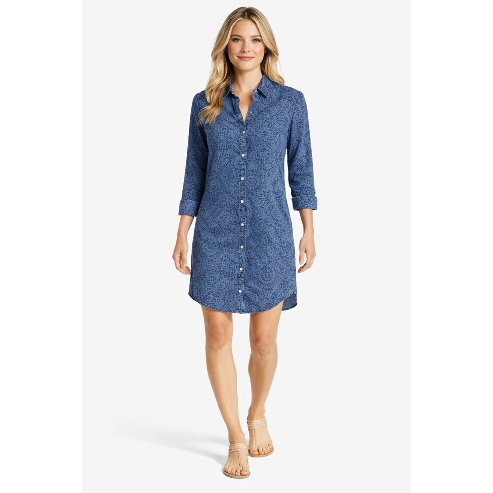 ANTHROPOLOGIE CLOTH & STONE Tencel Shirt Dress MEDIUM Chambray Belted Tie